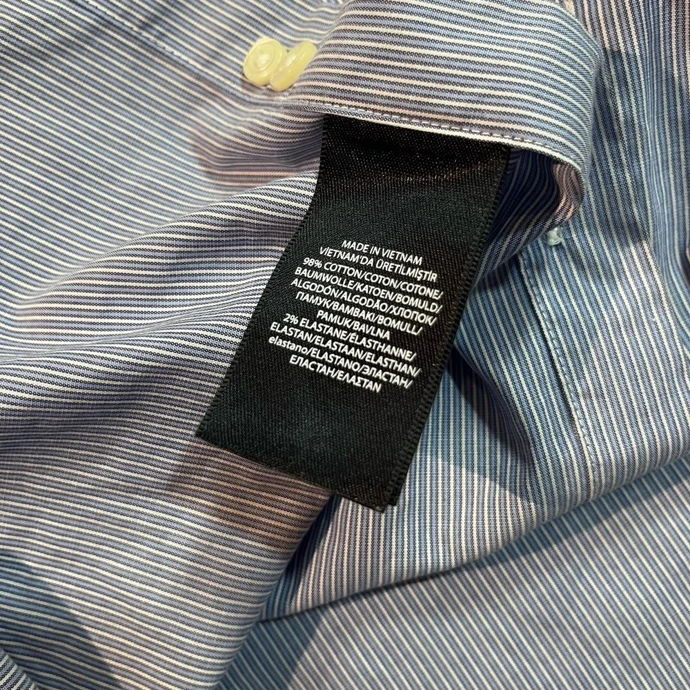 Lauren Ralph Lauren Mens Black Label Button‎ Down 17 34/35 Slim Fit Blue Striped